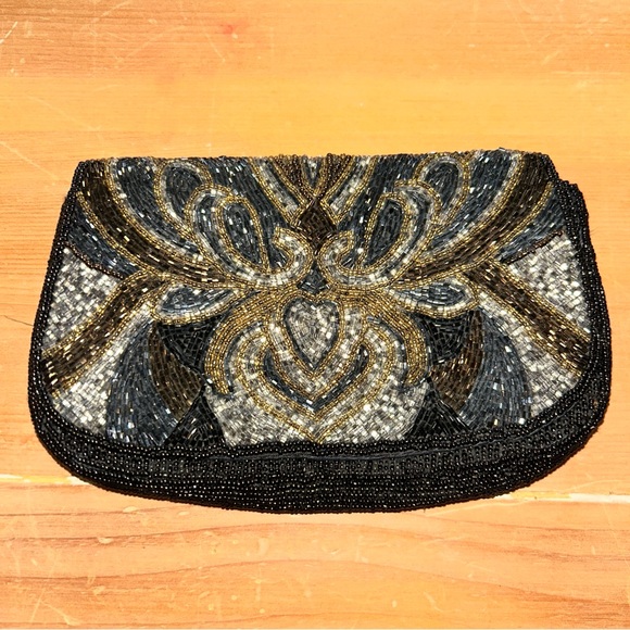 Handbags - Elegant Beaded Clutch in Black and Gold